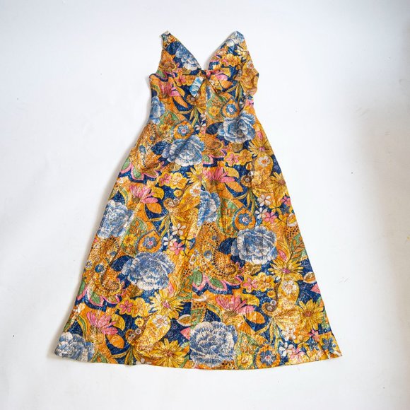 70s metallic floral dress l xl extra large / floral disco dress / formal event d - Picture 7 of 10